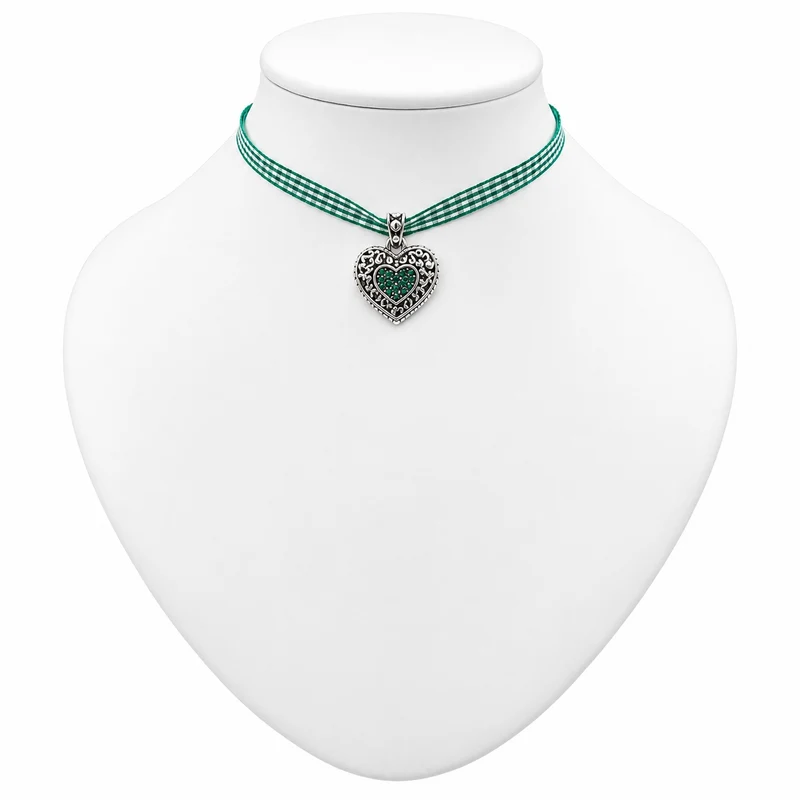 LUISIA® Kinder Halskette "Kariert mit Herz" mit Kristallen von Swarovski® | Dunkelgrün
