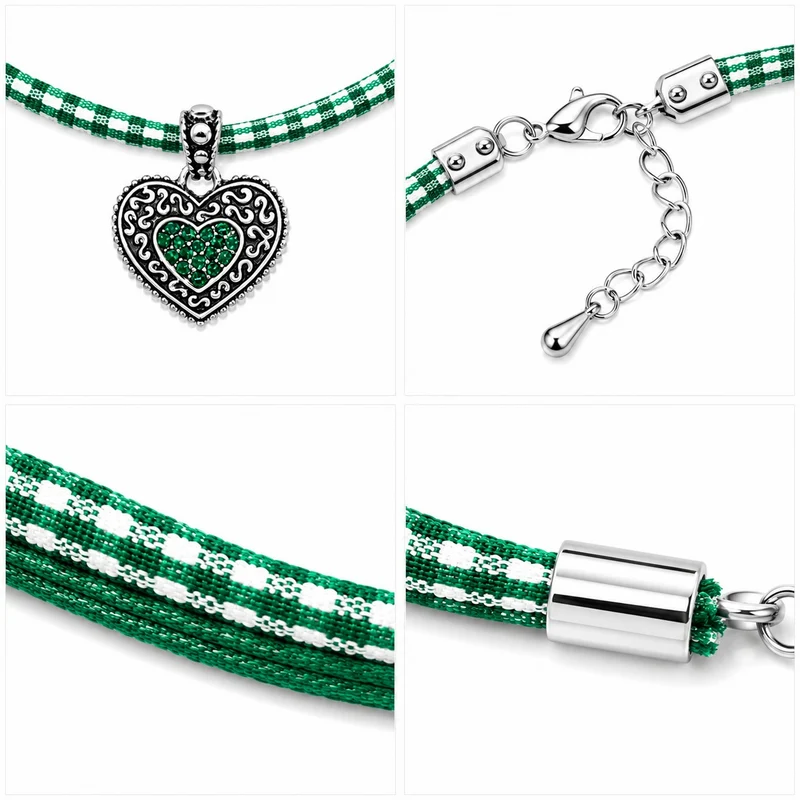LUISIA® Kinder Halskette "Kariert mit Herz" mit Kristallen von Swarovski® | Dunkelgrün