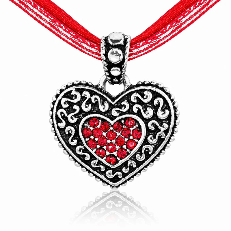 LUISIA® Kinder Halskette "Kariert mit Herz" mit Kristallen von Swarovski® | Rot