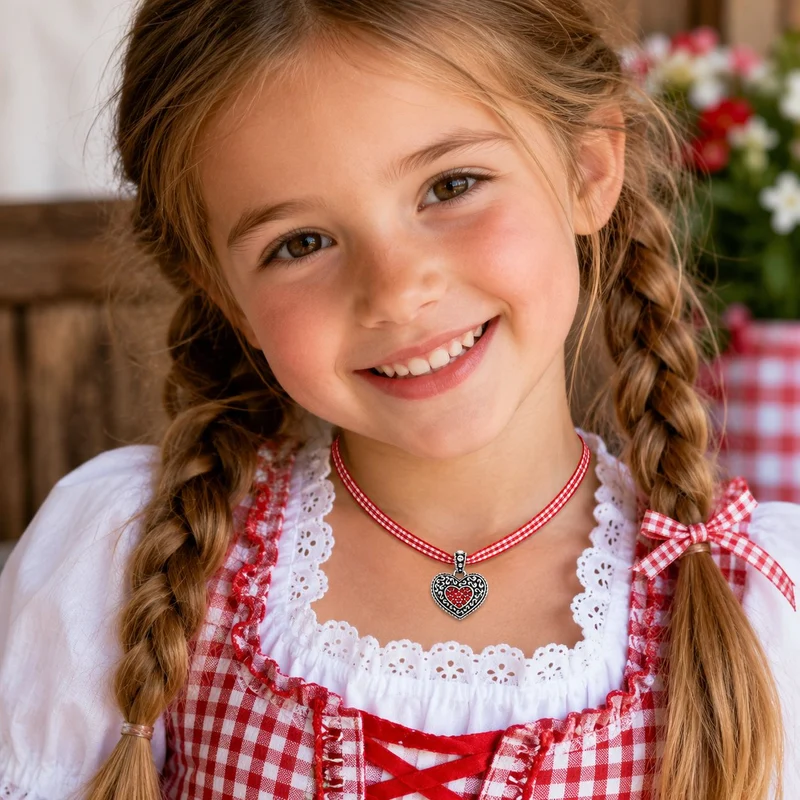 LUISIA® Kinder Halskette "Kariert mit Herz" mit Kristallen von Swarovski® | Rot