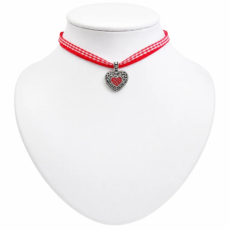 LUISIA® Kinder Halskette "Kariert mit Herz" mit Kristallen von Swarovski® | Rot