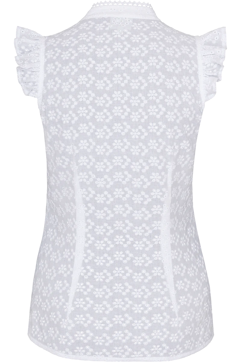 Damen Trachtenbluse mit Flügelärmel und Lochstickerei