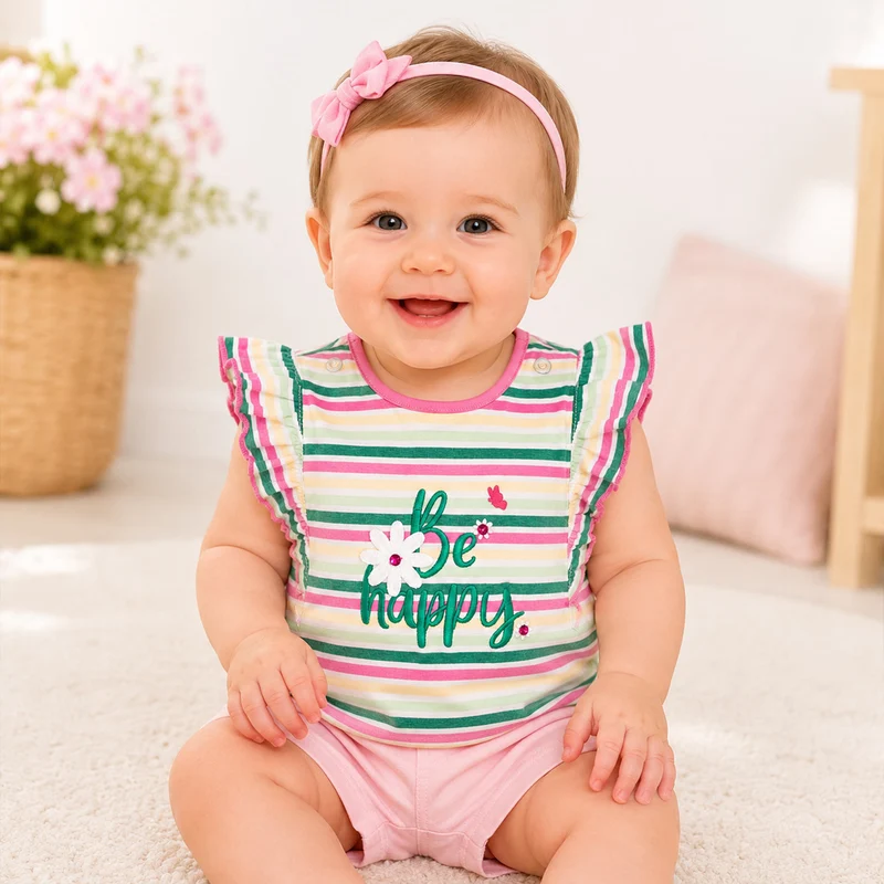 BONDI Mädchen T-Shirt "Happy" 86881 | Mehrfarbig gestreift