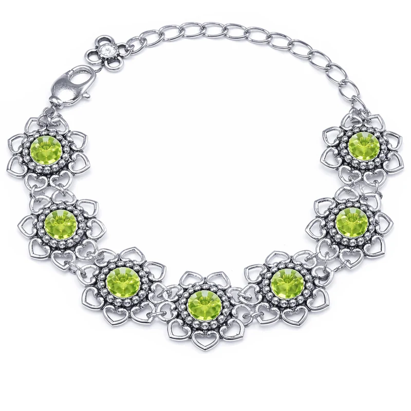 LUISIA® Armband "Leandra" mit Herzblüten und Premium Kristallen | Peridot / Apfelgrün