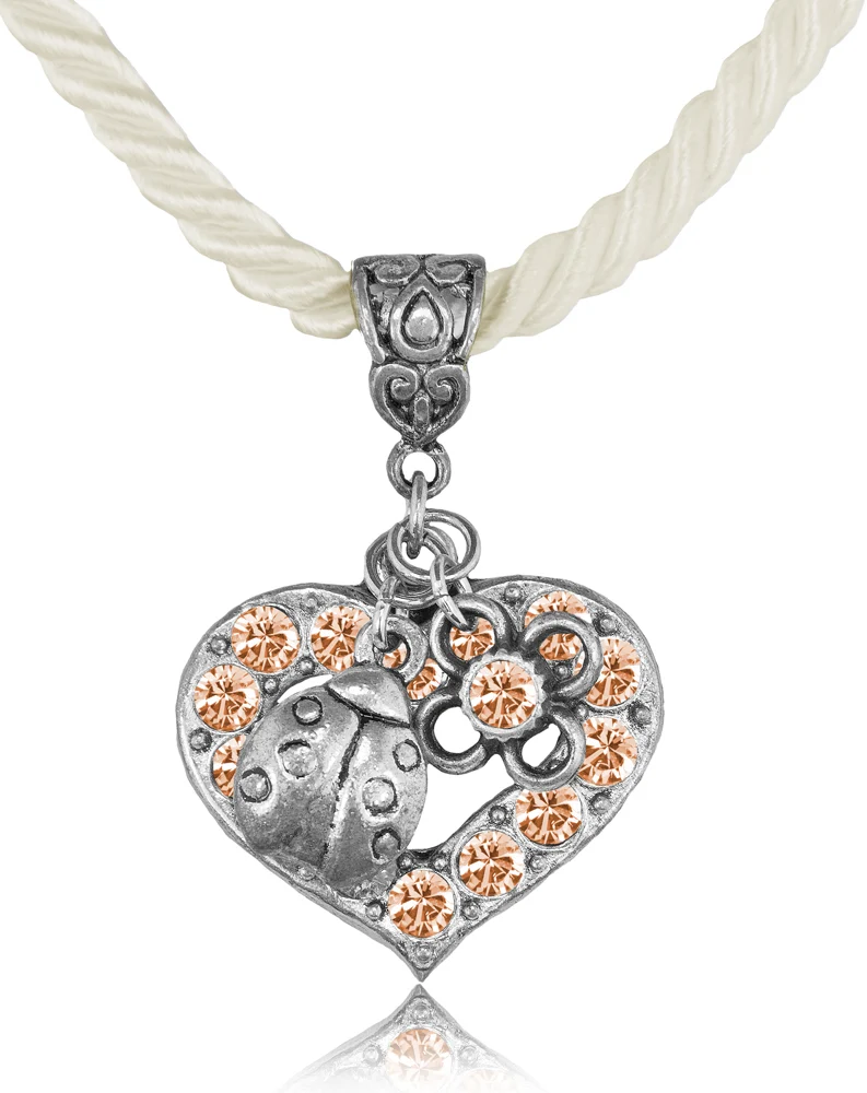 LUISIA Kordelkette Svea mit Herzanhänger und Glückskäfer - Creme