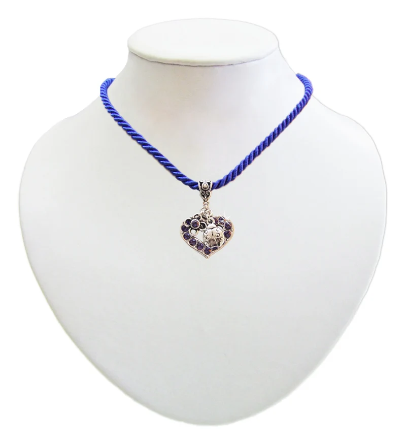 LUISIA Kordelkette Svea mit Herzanhänger und Glückskäfer - Royalblau