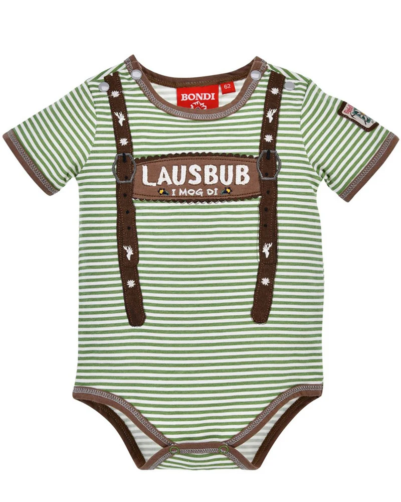 BONDI Baby Kurzarm Body "Lausbub" 91636 | Grün gestreift