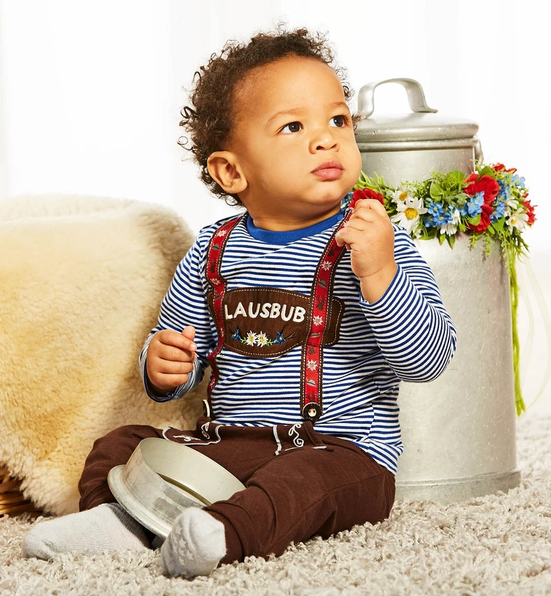 BONDI Baby Kurzarm Body "Lausbub" 91636 | Grün gestreift