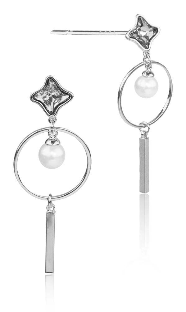 LUISIA® Ohrstecker mit Ring, Perle und Premium Kristallen - Grau
