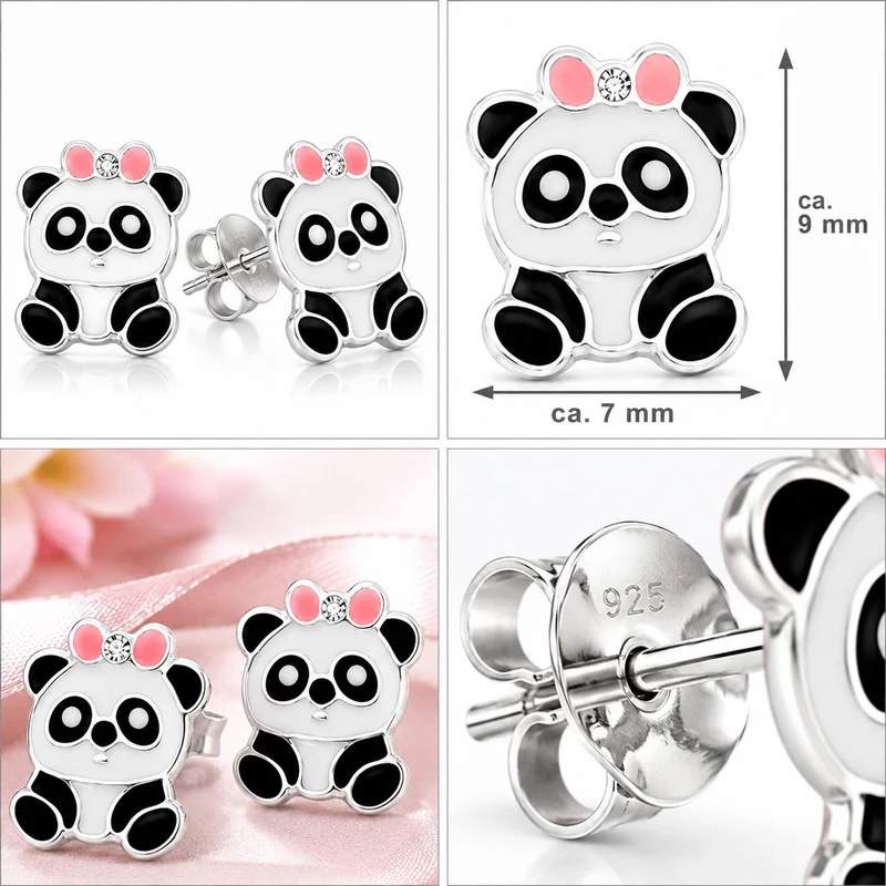 LUISIA® Ohrstecker "Panda Bär" mit Zirkonia E-15149 | 925 Sterling Silber