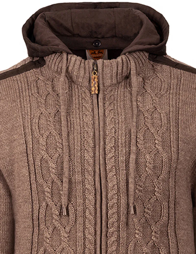 MADDOX Herren Trachten Strickjacke "Waidsee" mit Kapuze | Braun