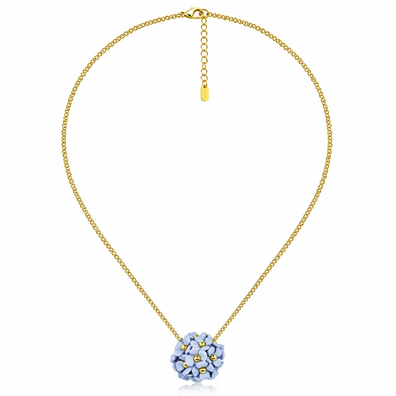 LUISIA® Halskette "Mia" mit Blüten Kugel - 16 Karat vergoldet | Hellblau