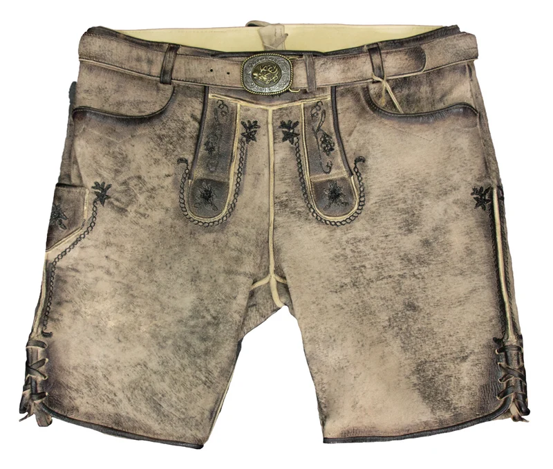 MADDOX Kurze Trachten Lederhose "Horb" mit Gürtel | Natur Vegetabil