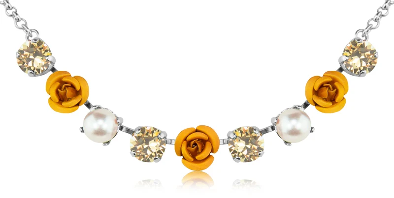 LUISIA® Collier Lenja mit Rosen und Premium Kristallen - Braun