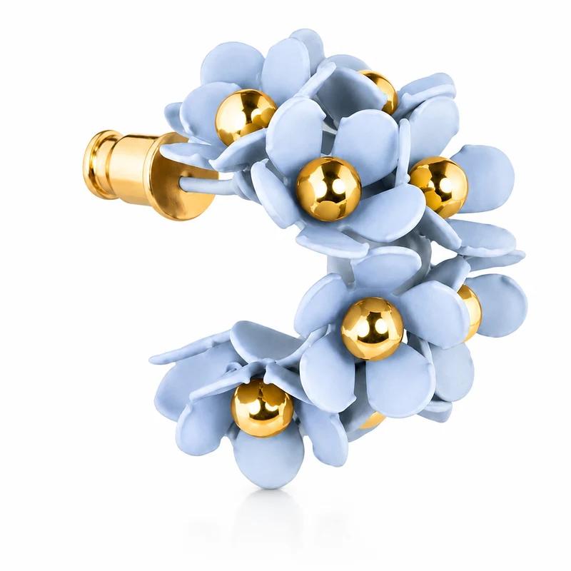 LUISIA® Halb Creolen Ohrstecker "Mia" mit Blüten | Hellblau