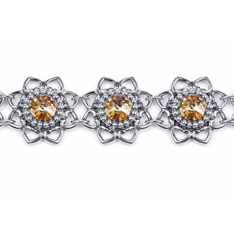 LUISIA® Armband "Leandra" mit Herzblüten und Premium Kristallen | Light Col. Topaz / Hellbraun