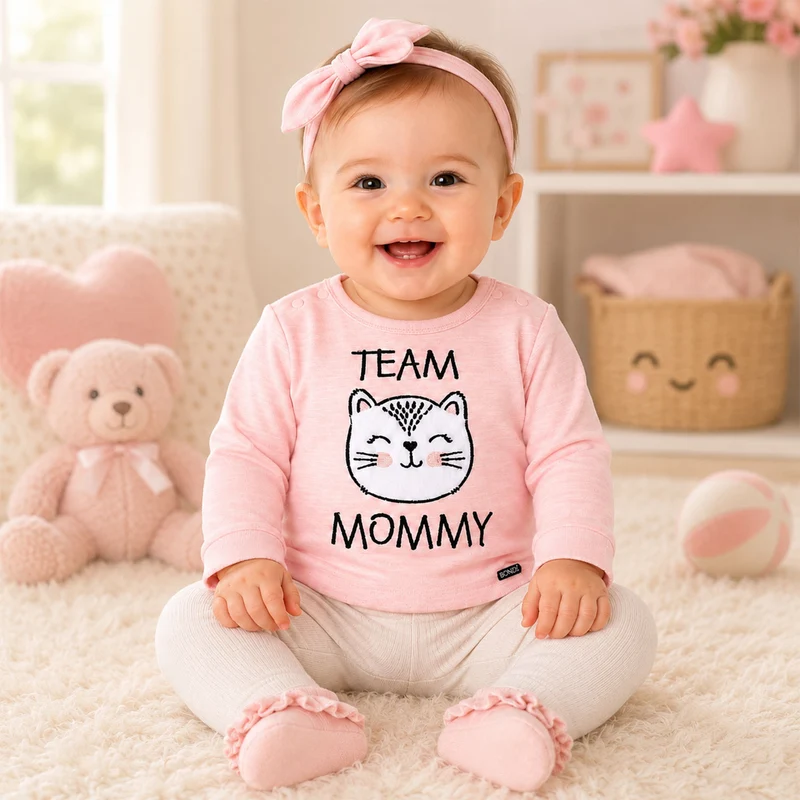 BONDI Baby Langarmshirt "Kätzchen" 93701 - Apricot / Schwarz | Pullover