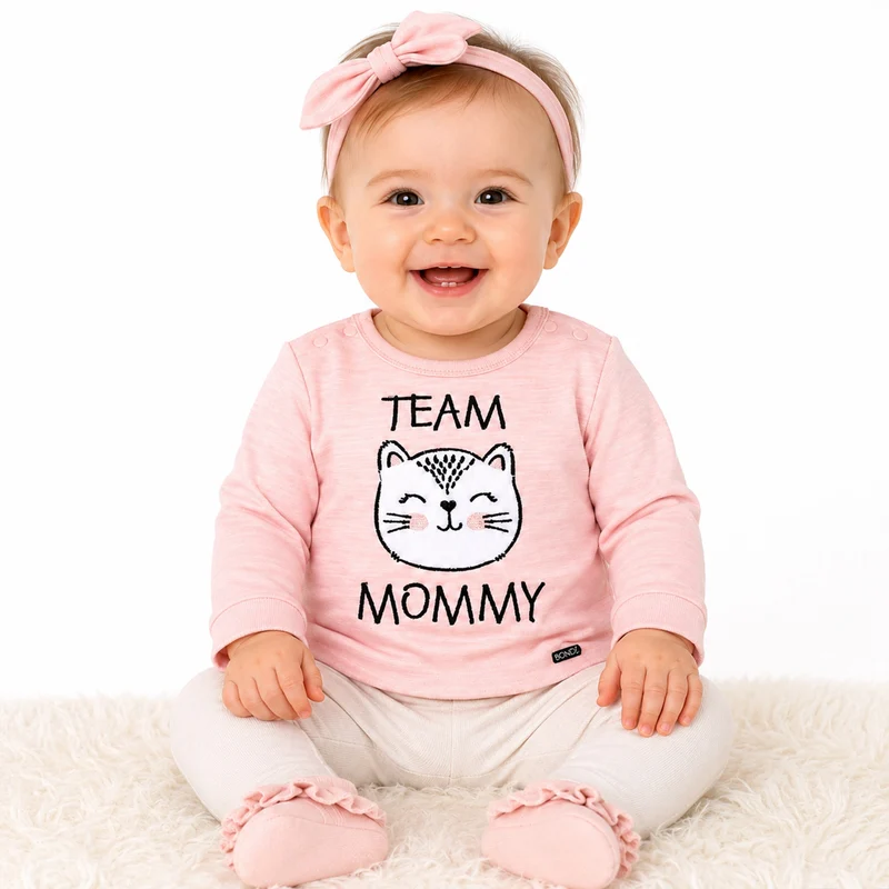 BONDI Baby Langarmshirt "Kätzchen" 93701 - Apricot / Schwarz | Pullover