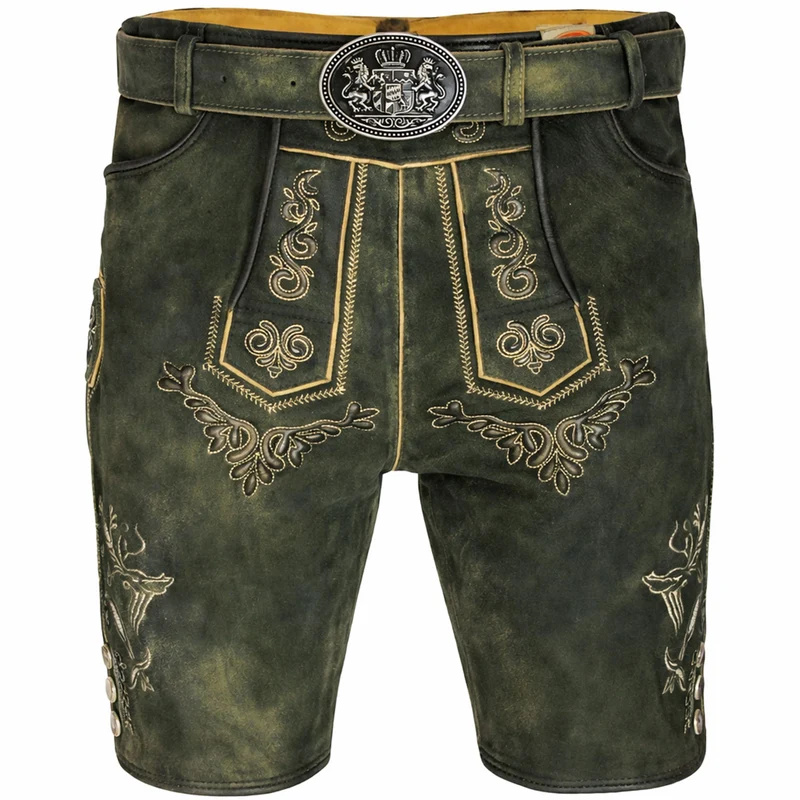 MADDOX Kurze Herren Lederhose "Ronn" mit Gürtel | Antik Moor