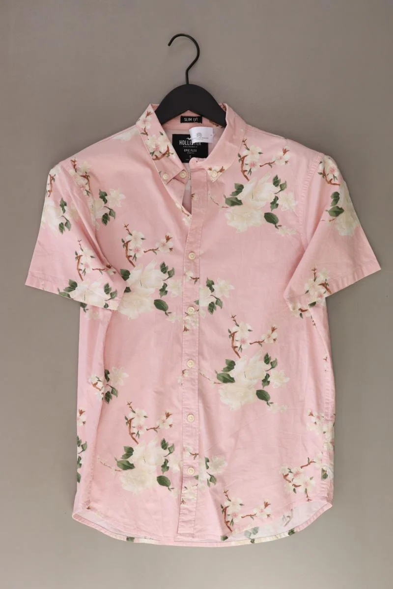 Hollister Kurzarmhemd für Herren Gr. S mit Blumenmuster rosa aus Baumwolle