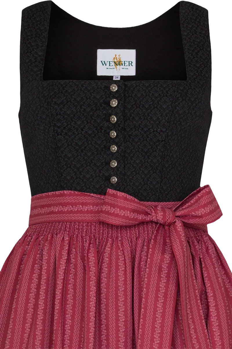 Dirndl lang aus Baumwolle mit eckigem - Ausschnitt - schwarz altrosa