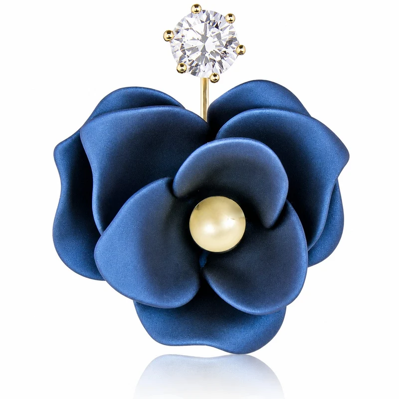 LUISIA Front Back Ohrringe Jarla mit Blumen - 16 Karat vergoldet Dunkelblau