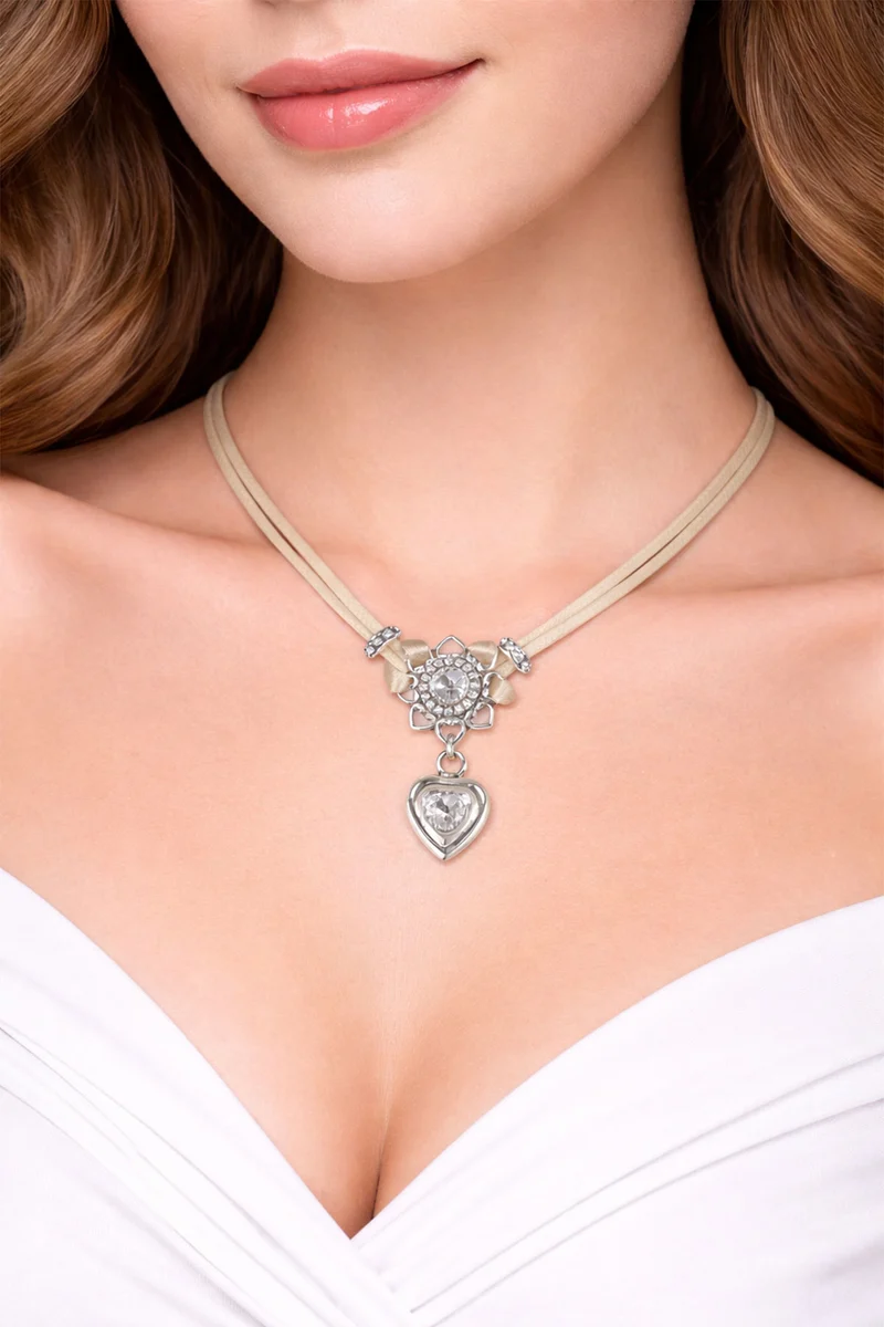LUISIA® Halskette "Chiara" Herzblüte - Kristalle von Swarovski® | Taupe