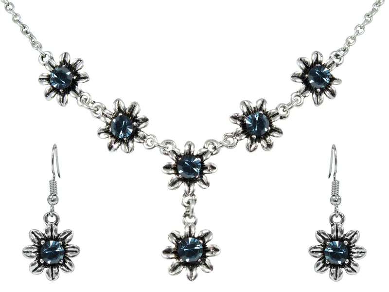 Blumen Collier mit Ohrhängern - Ozeanblau