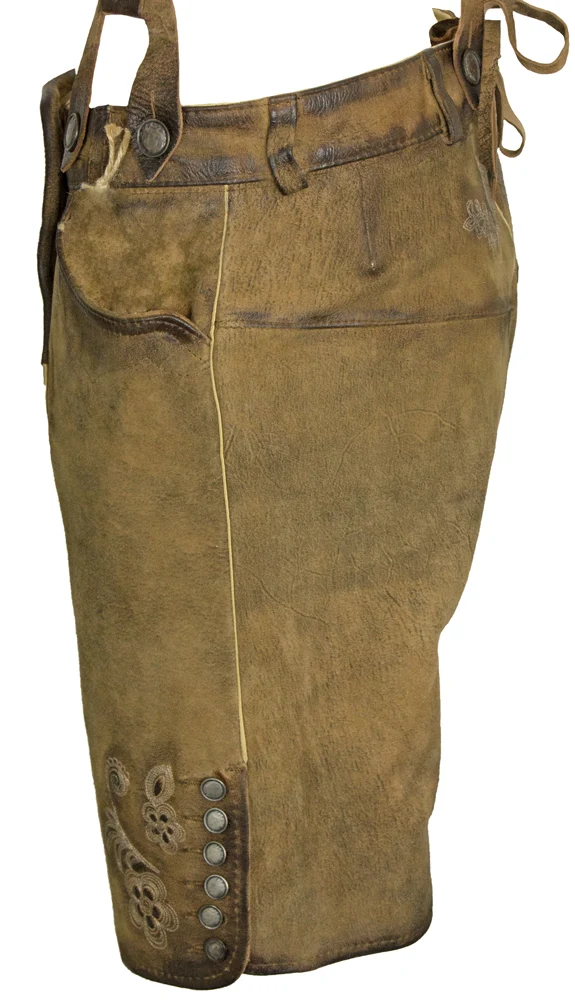 Maddox Kurze Damen Lederhose Kreuzberg mit Hosenträgern - Antik Eiche