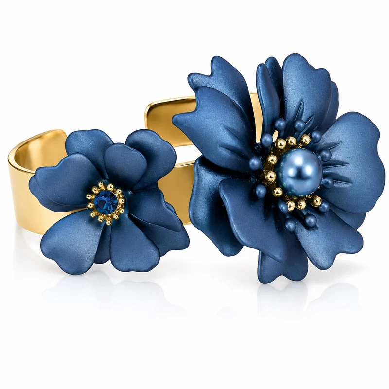 LUISIA® Armreif Armspange "Nelia" mit Blumen - 16 Karat vergoldet | Dunkelblau