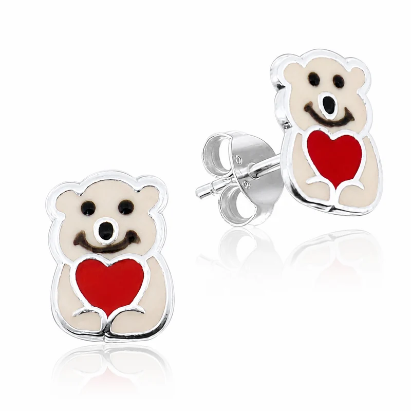 LUISIA® Ohrstecker "Eisbär" mit rotem Herz - E-14672 | 925 Sterling Silber