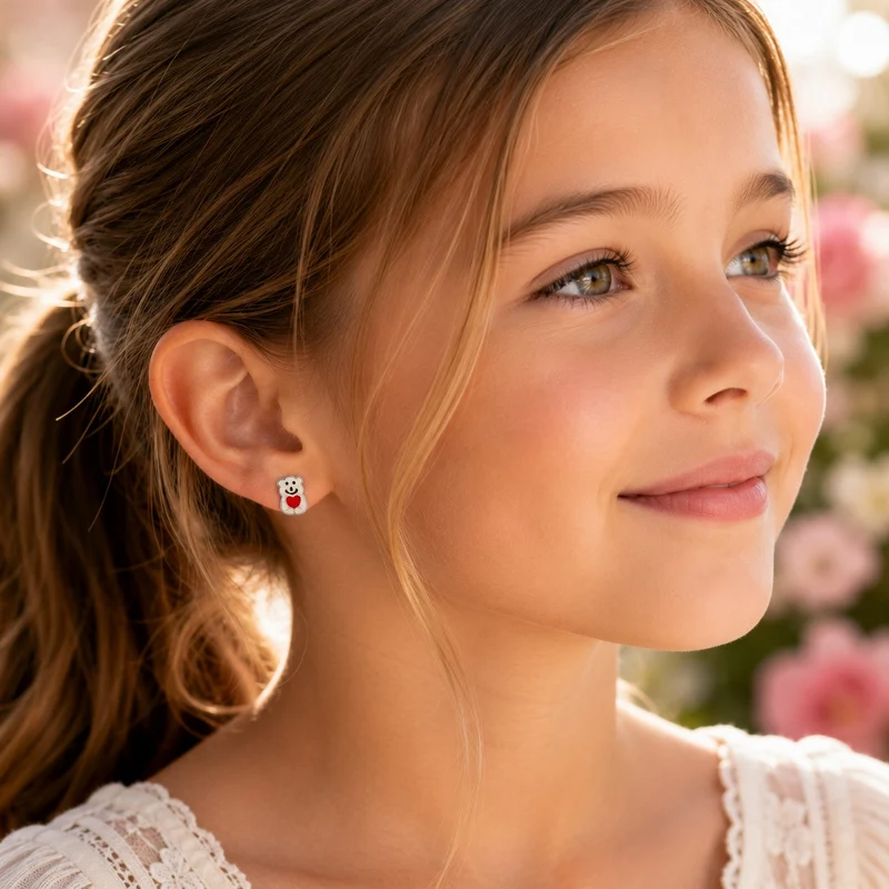 LUISIA® Ohrstecker "Eisbär" mit rotem Herz - E-14672 | 925 Sterling Silber
