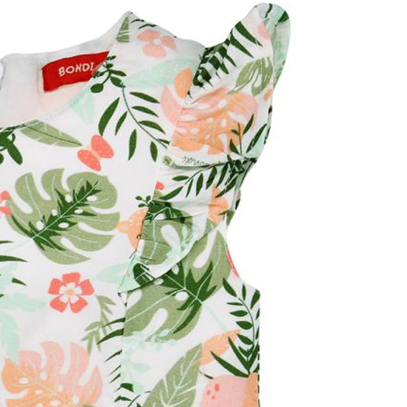 BONDI Baby Mädchen Kleid "Jungle" 86605 - Weiß / Apricot / Grün | Sommerkleid