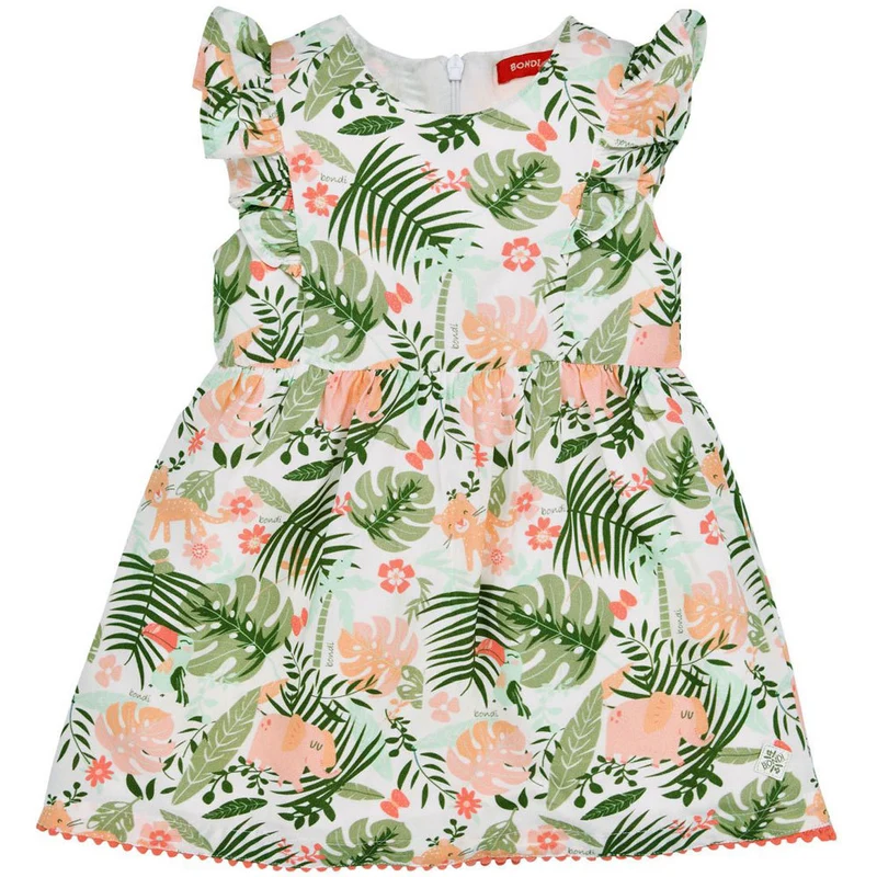 BONDI Baby Mädchen Kleid "Jungle" 86605 - Weiß / Apricot / Grün | Sommerkleid