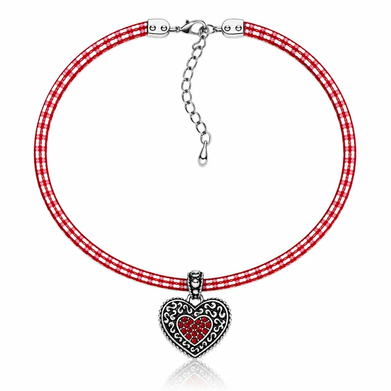 LUISIA® Kinder Halskette "Kariert mit Herz" mit Kristallen von Swarovski® | Dunkelrot