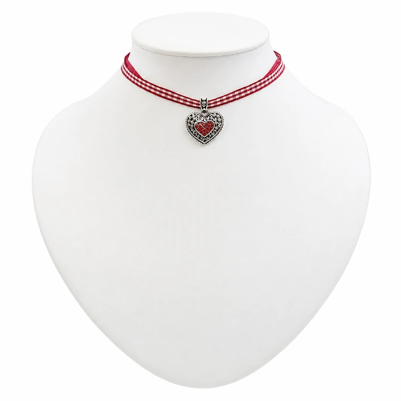 LUISIA® Kinder Halskette "Kariert mit Herz" mit Kristallen von Swarovski® | Dunkelrot