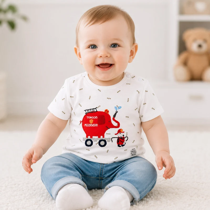 BONDI Baby Kleinkinder T-Shirt "Feuerwehr" 93681 | Weiß - Kurzarmshirt