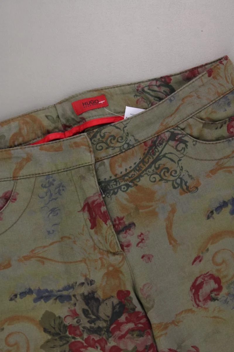 Hugo Boss Hose Gr. 38 mit Blumenmuster olivgrün aus Baumwolle