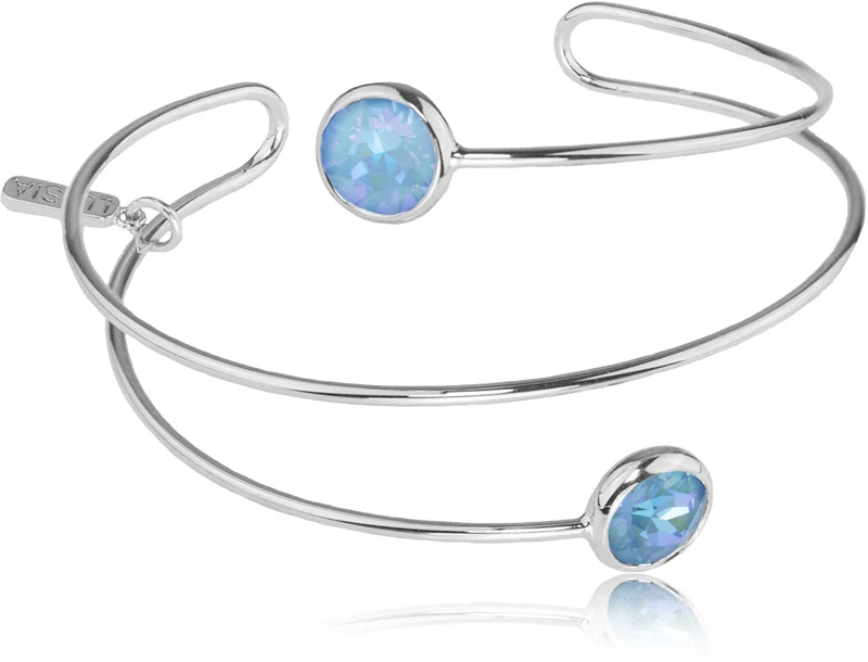 LUISIA® Spiral Armreif "Fjella" mit zwei Premium Kristallen - Silber / Ocean Delite