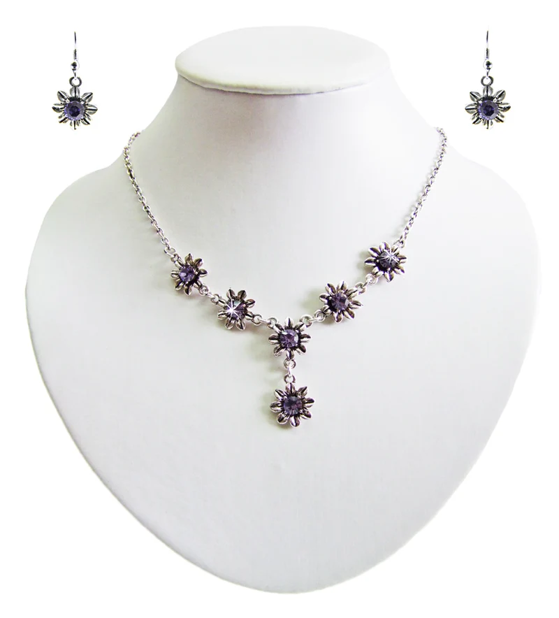 Blumen Collier mit Ohrhängern - Lila