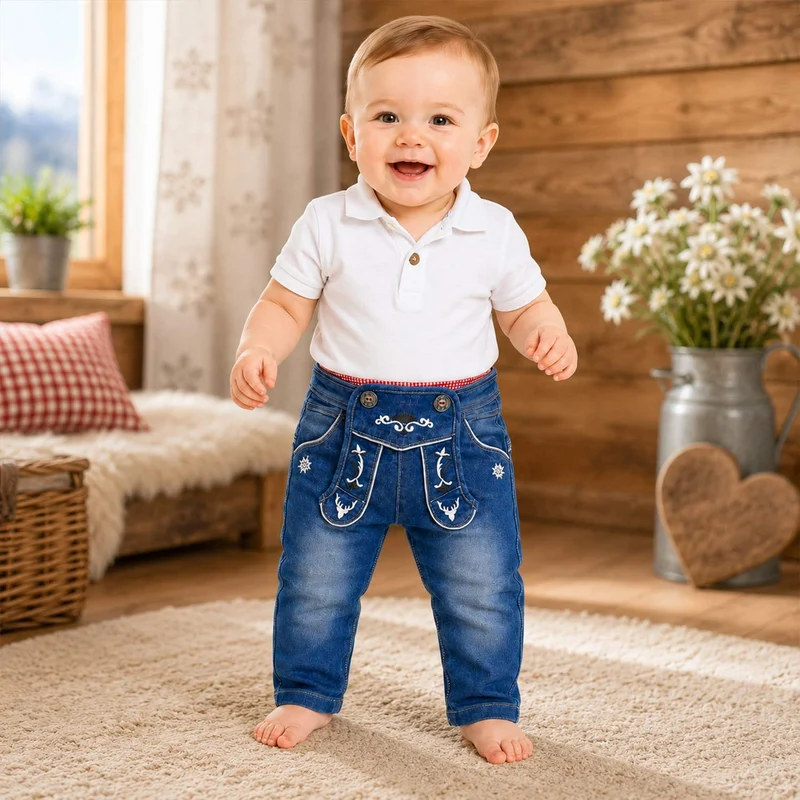 BONDI Lange Trachten Jeans "Gipfelkraxler" Jogg Denim für Jungen 91469 | Blau