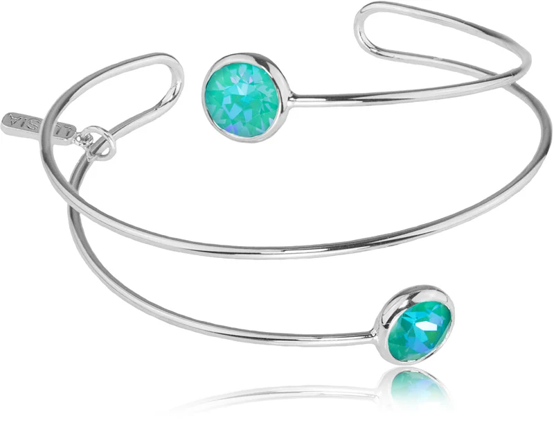 LUISIA® Spiral Armreif "Fjella" mit zwei Premium Kristallen - Silber / Laguna Delite