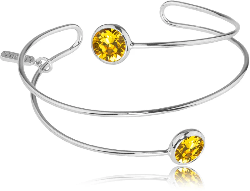 LUISIA® Spiral Armreif "Fjella" mit zwei Premium Kristallen - Silber / Light Topas