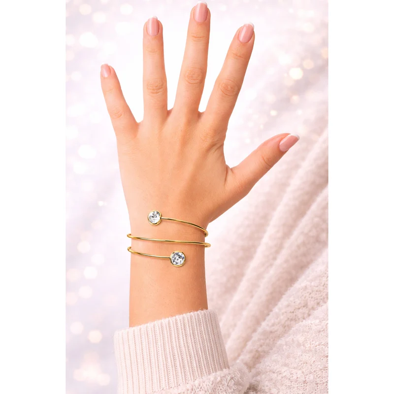 LUISIA® Spiral Armreif "Fjella" mit zwei Premium Kristallen - Silber / Light Topas