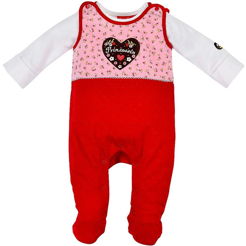 BONDI Baby Strampler "Prinzessin" mit Herz 86557 | Mädchen Overall 2-tlg. Rosa Rot