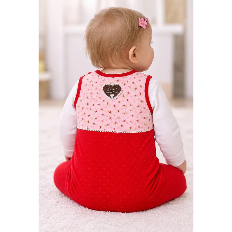 BONDI Baby Strampler "Prinzessin" mit Herz 86557 | Mädchen Overall 2-tlg. Rosa Rot