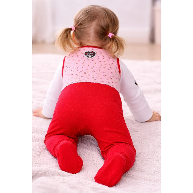 BONDI Baby Strampler "Prinzessin" mit Herz 86557 | Mädchen Overall 2-tlg. Rosa Rot