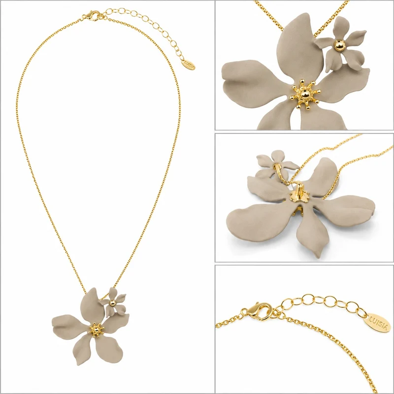 LUISIA® Halskette "Nelia" mit Blumen - 16 Karat vergoldet | Sand