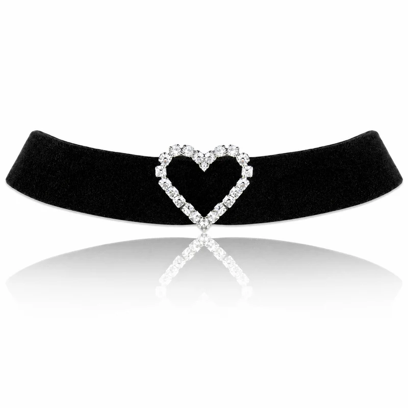 LUISIA® Samt Kropfband "Strass Herz" aus Kristallen von Swarovski® | Schwarz