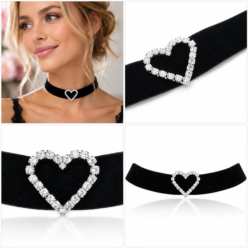 LUISIA® Samt Kropfband "Strass Herz" aus Kristallen von Swarovski® | Schwarz